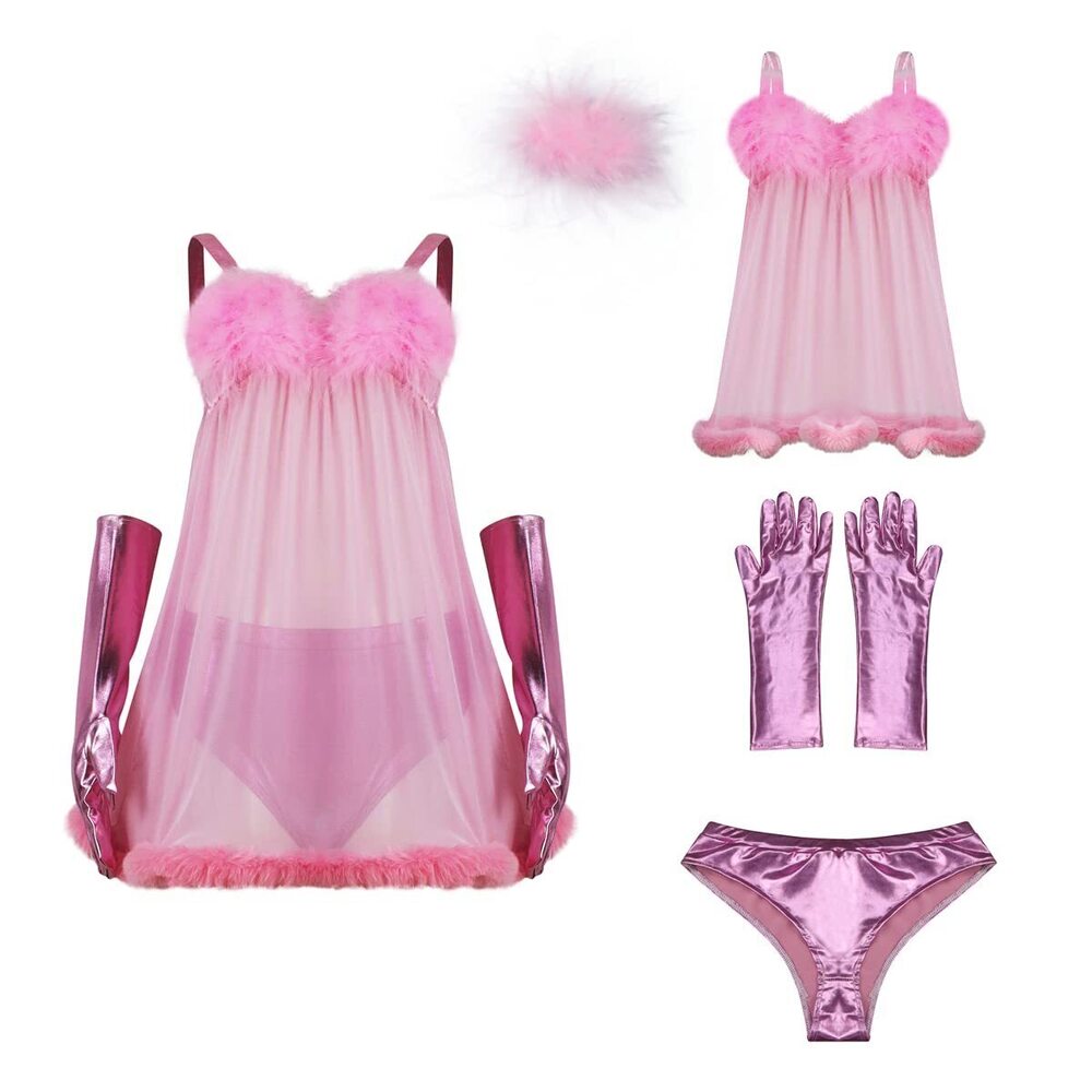 9177 Fembot Costume Dress Pink Sexy Negligees Robot Cosplay Halloween